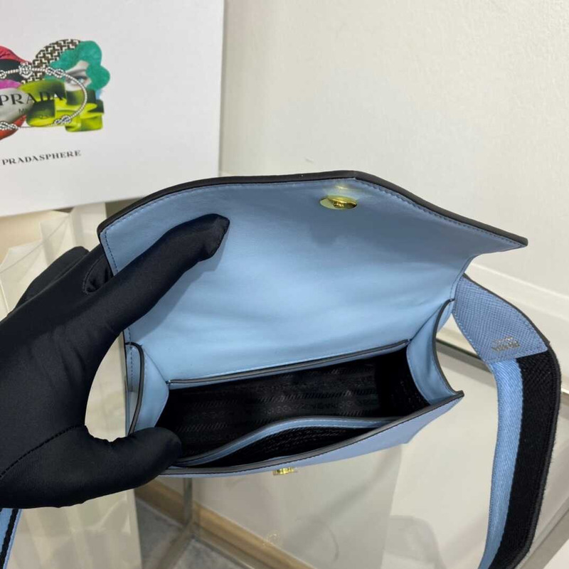 pra*a monoCh*0me saffiano leather bag blue