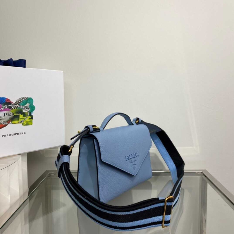 pra*a monoCh*0me saffiano leather bag blue