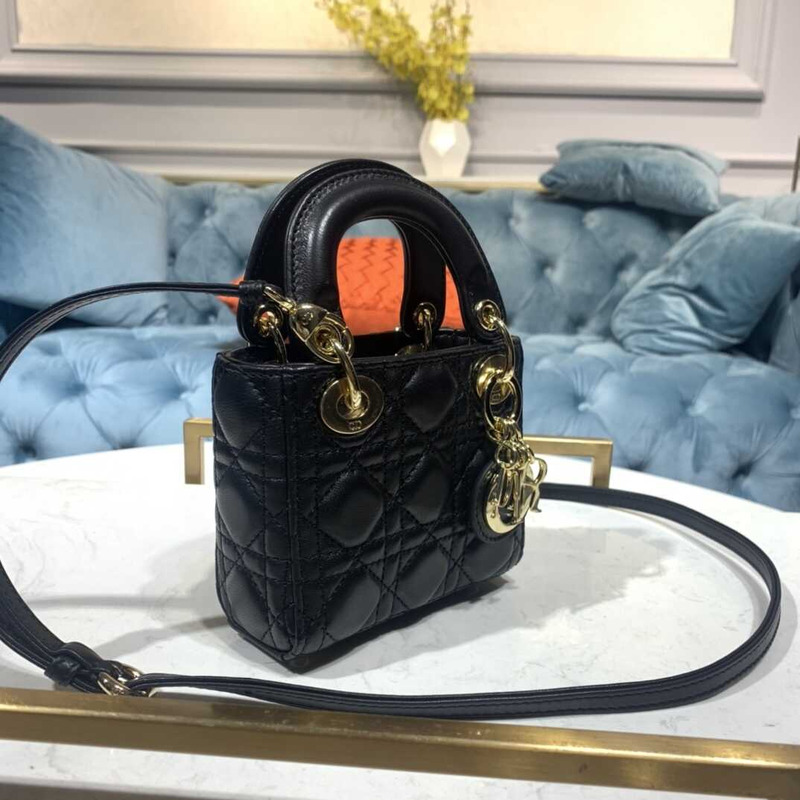 D*or lady D*or bag cannage lambskin medium black