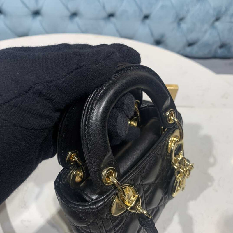 D*or lady D*or bag cannage lambskin medium black
