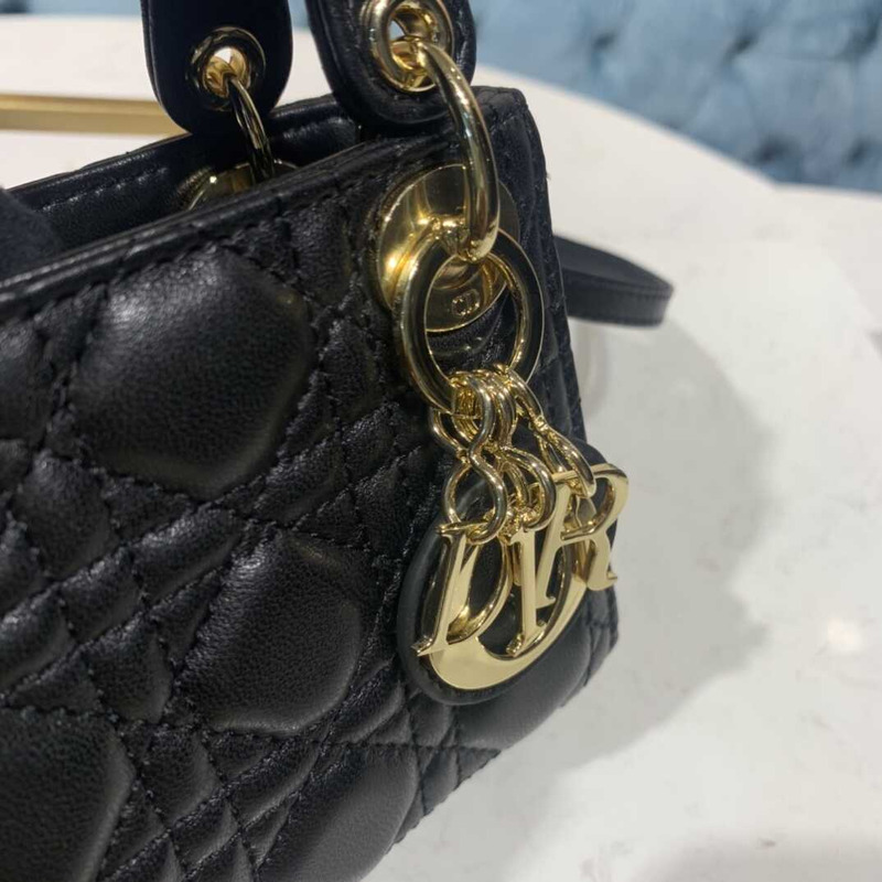 D*or lady D*or bag cannage lambskin medium black