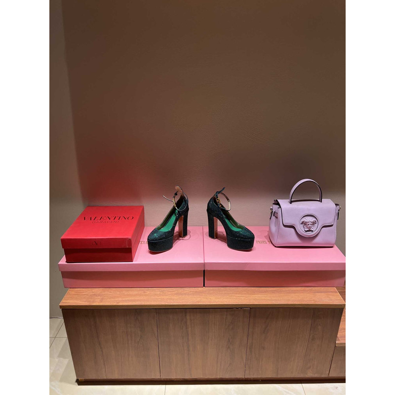 Valentino Garavani Tan-Go Platform Pump With Crystal Green