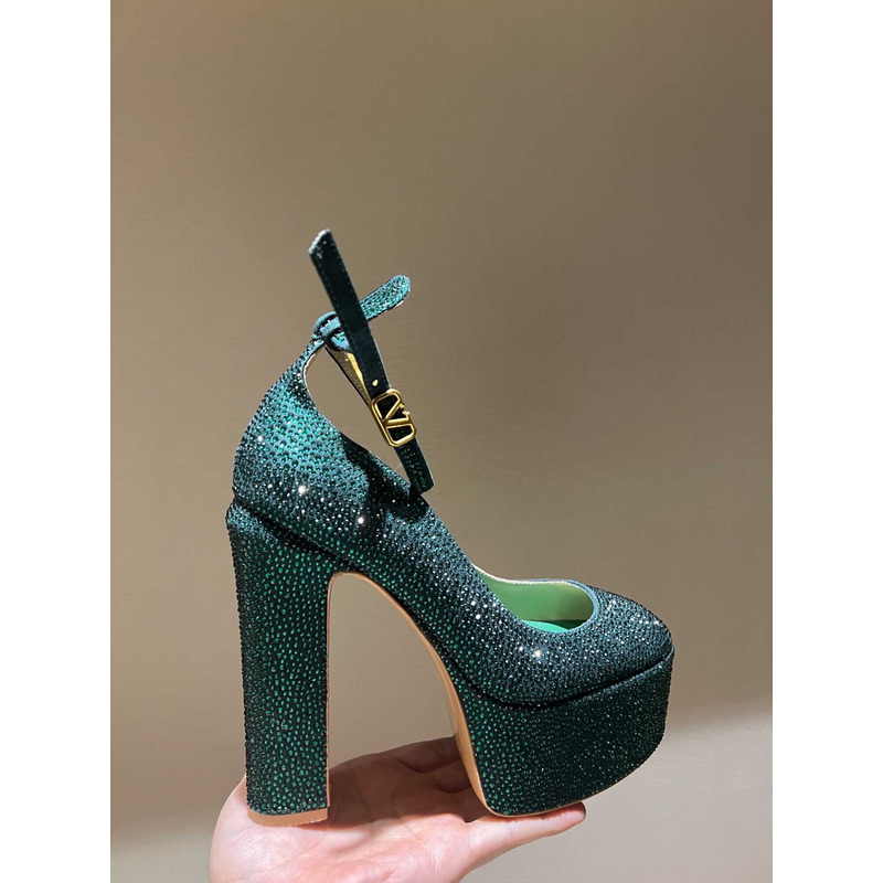 Valentino Garavani Tan-Go Platform Pump With Crystal Green