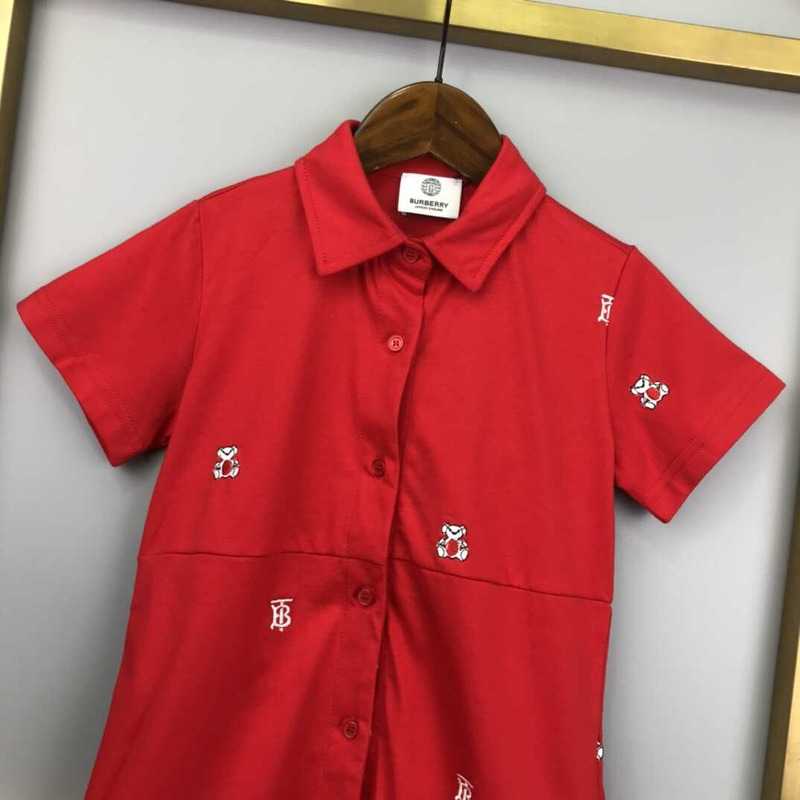 B**rry kids embroidered thomas bear cotton blend shirt dress red