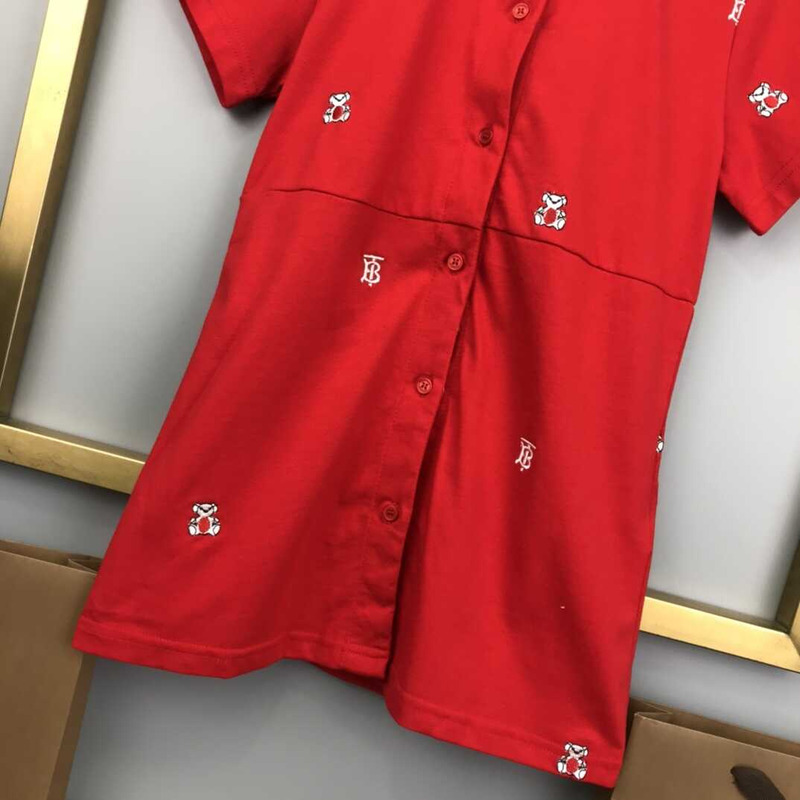 B**rry kids embroidered thomas bear cotton blend shirt dress red