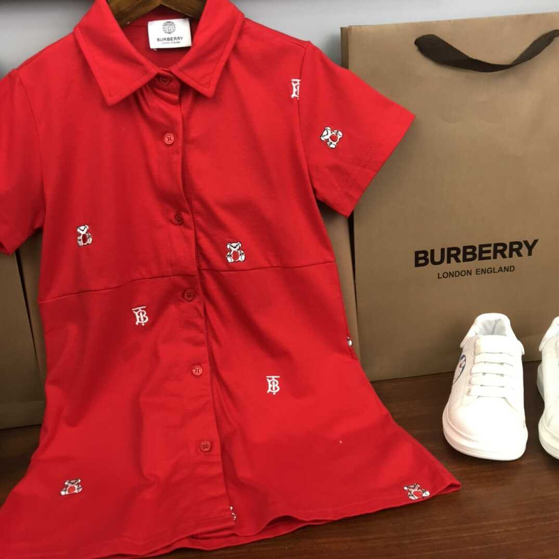 B**rry kids embroidered thomas bear cotton blend shirt dress red