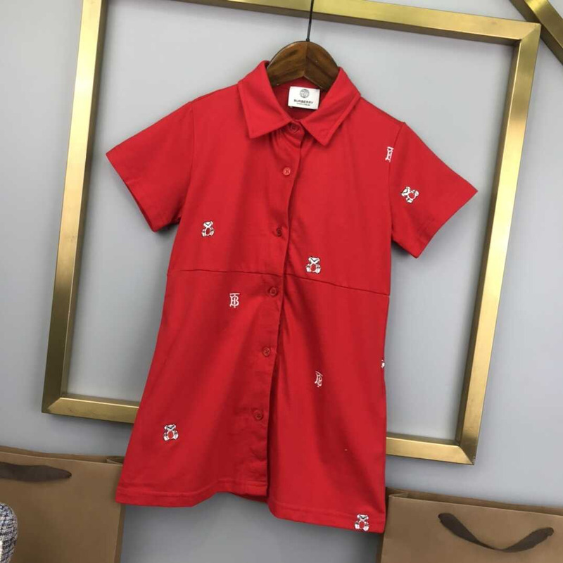 B**rry kids embroidered thomas bear cotton blend shirt dress red