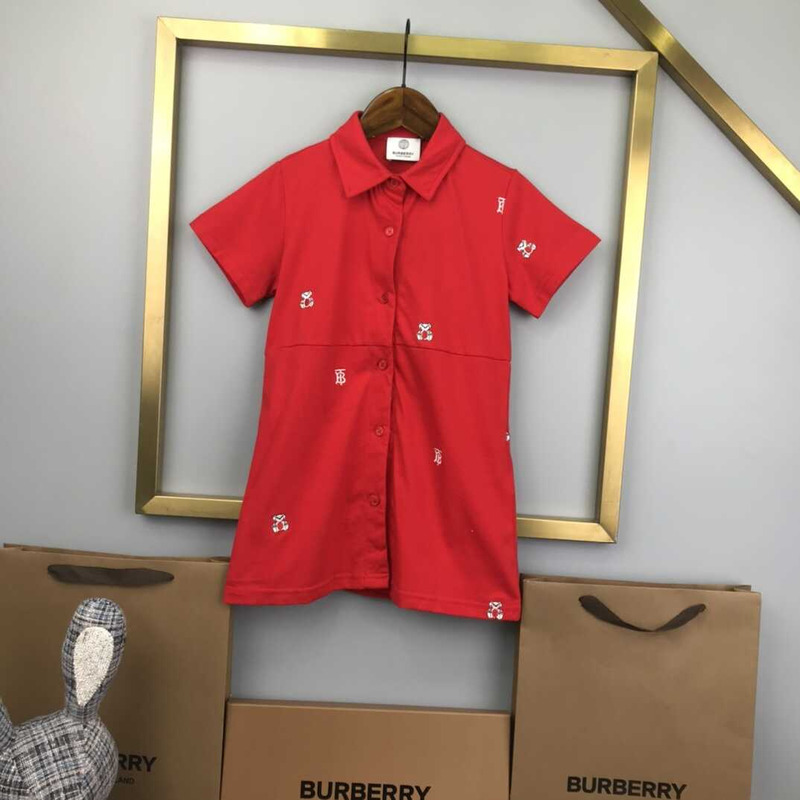 B**rry kids embroidered thomas bear cotton blend shirt dress red
