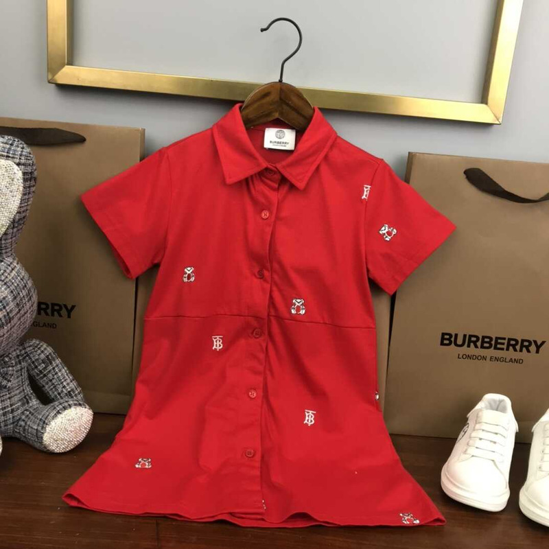 B**rry kids embroidered thomas bear cotton blend shirt dress red