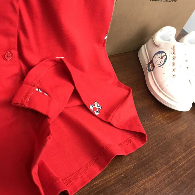B**rry kids embroidered thomas bear cotton blend shirt dress red
