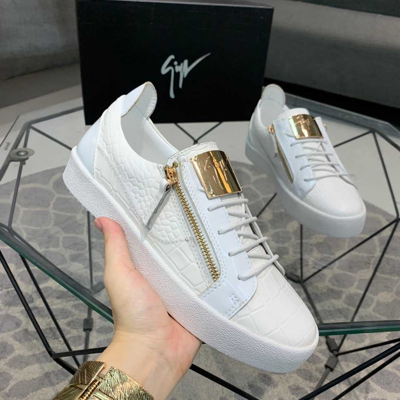 Giuseppe Zanotti Frankie Crocodile Embossed Low-Top Sneakers White