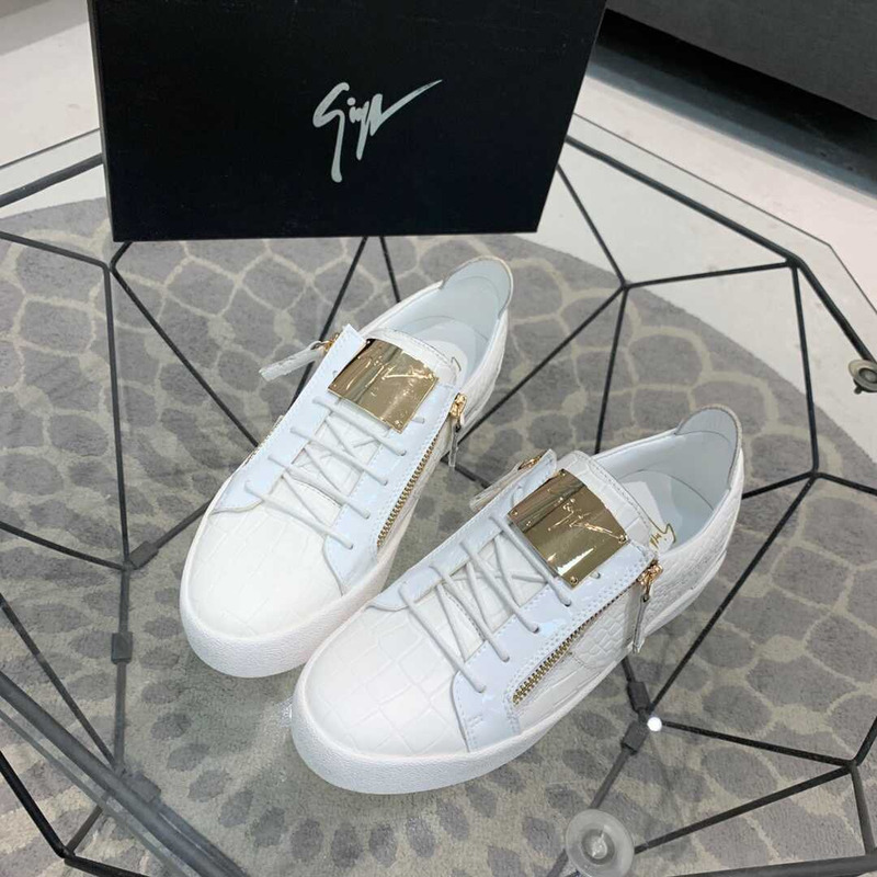 Giuseppe Zanotti Frankie Crocodile Embossed Low-Top Sneakers White