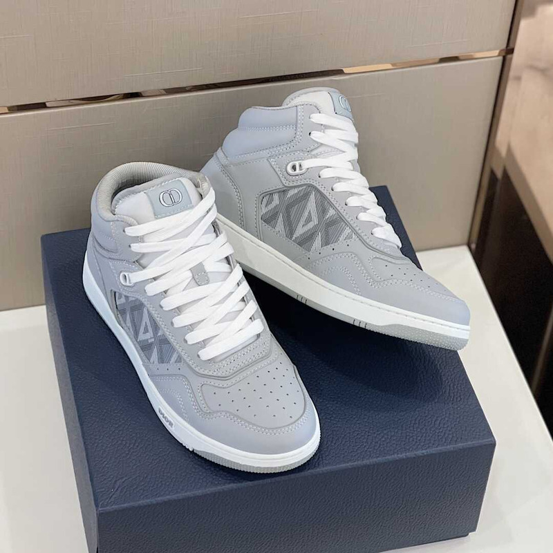 d*or b27 high top sneaker smooth calfskin cd Di*m*nd canvas grey