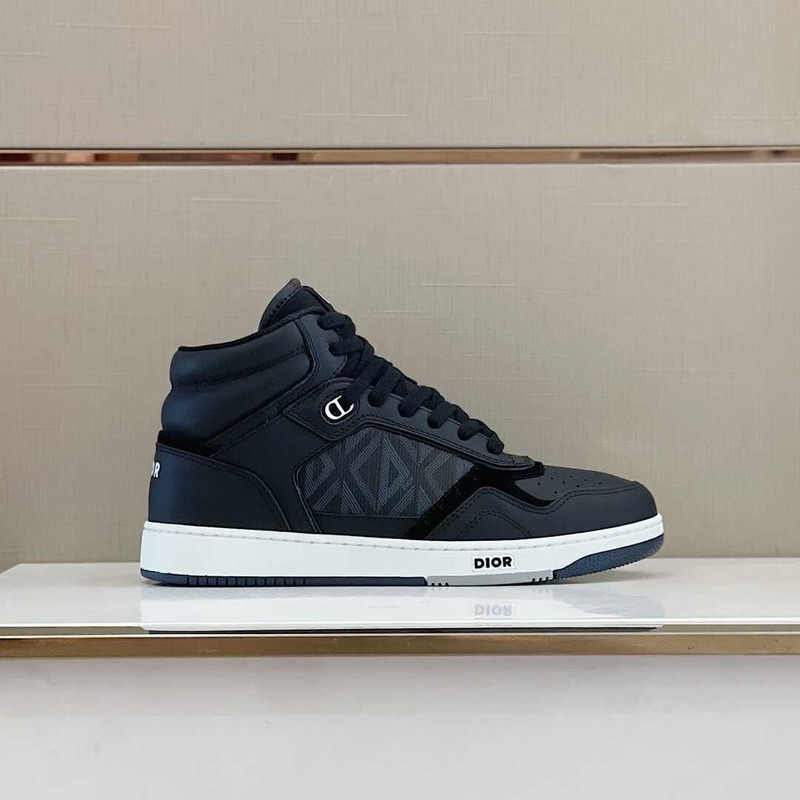d*or b27 high top sneaker smooth calfskin cd Di*m*nd canvas black