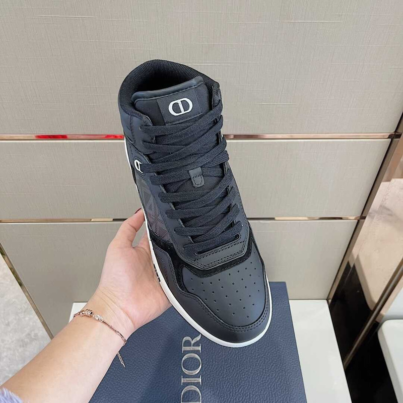 d*or b27 high top sneaker smooth calfskin cd Di*m*nd canvas black