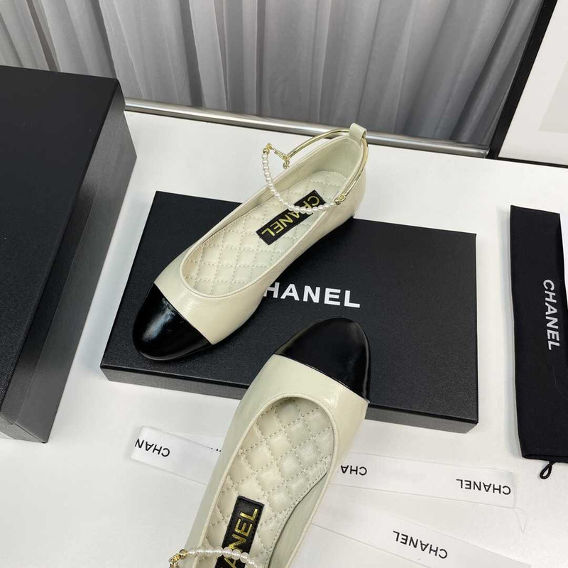 Ch*el plain leather logo ballet shoes green and black