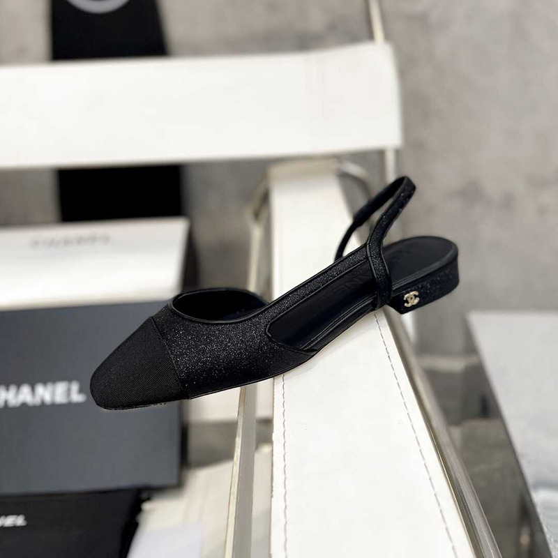 Ch*el strass 20mm slingbacks black grosgrain