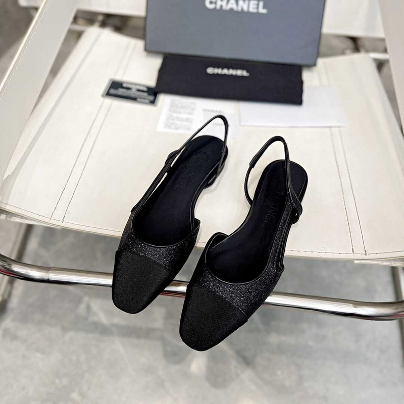 Ch*el strass 20mm slingbacks black grosgrain