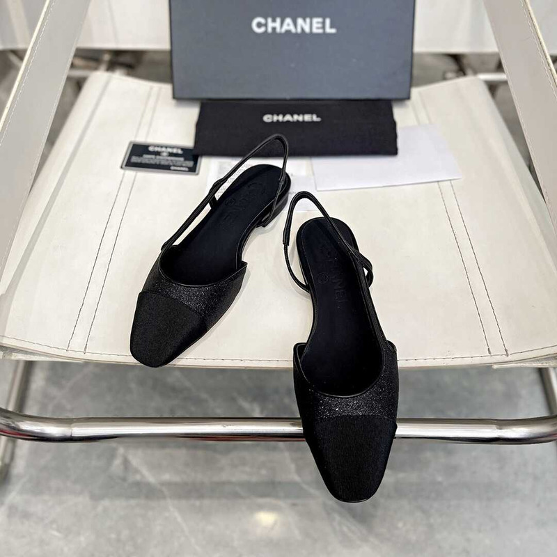 Ch*el strass 20mm slingbacks black grosgrain