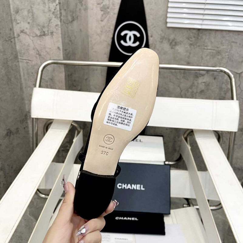 Ch*el strass 20mm slingbacks black grosgrain
