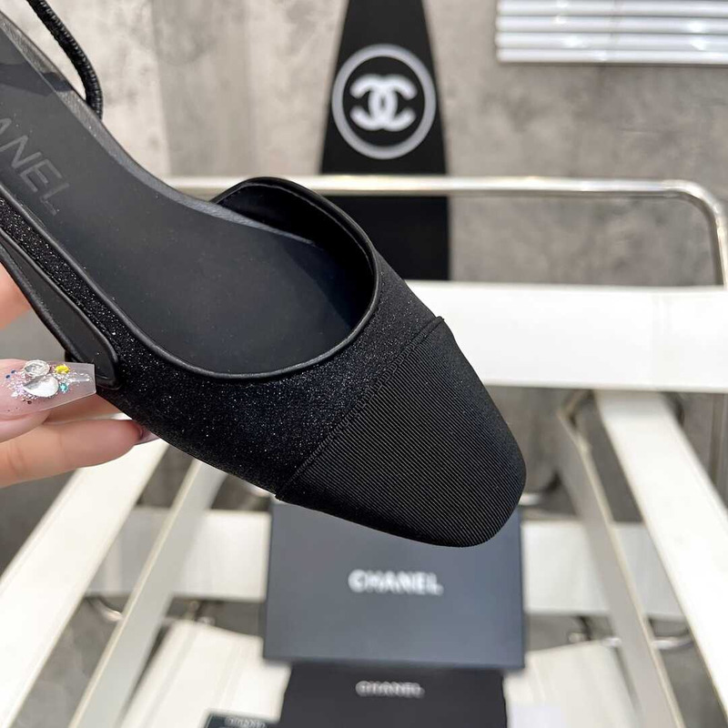 Ch*el strass 20mm slingbacks black grosgrain