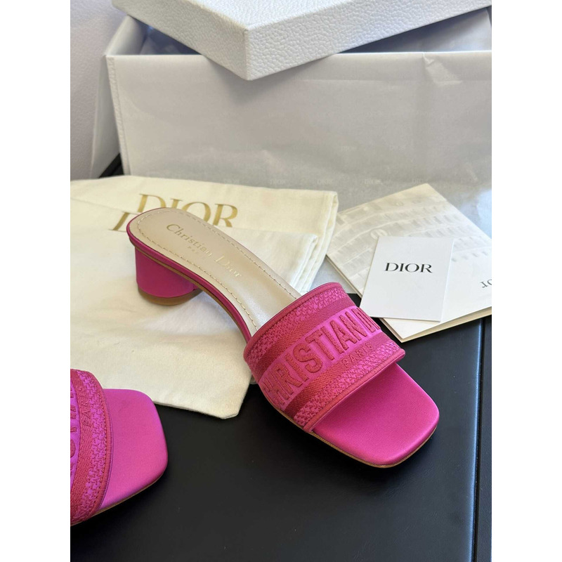D*or dway heeled slide rani pink embroidered satin and cotton