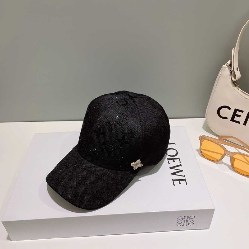 l**is V*t*n monogram jacquard denim baseball cap all black