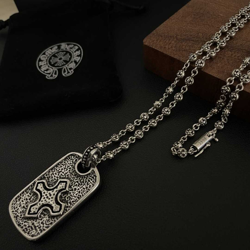 Ch*0me heart  pirate ship silver cross army brand silver necklace european and american retro ins pendant hip hop silver necklac