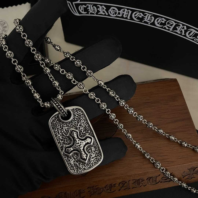 Ch*0me heart  pirate ship silver cross army brand silver necklace european and american retro ins pendant hip hop silver necklac