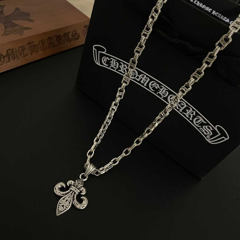 Ch*0me heart titanium steel crow heart cross necklace