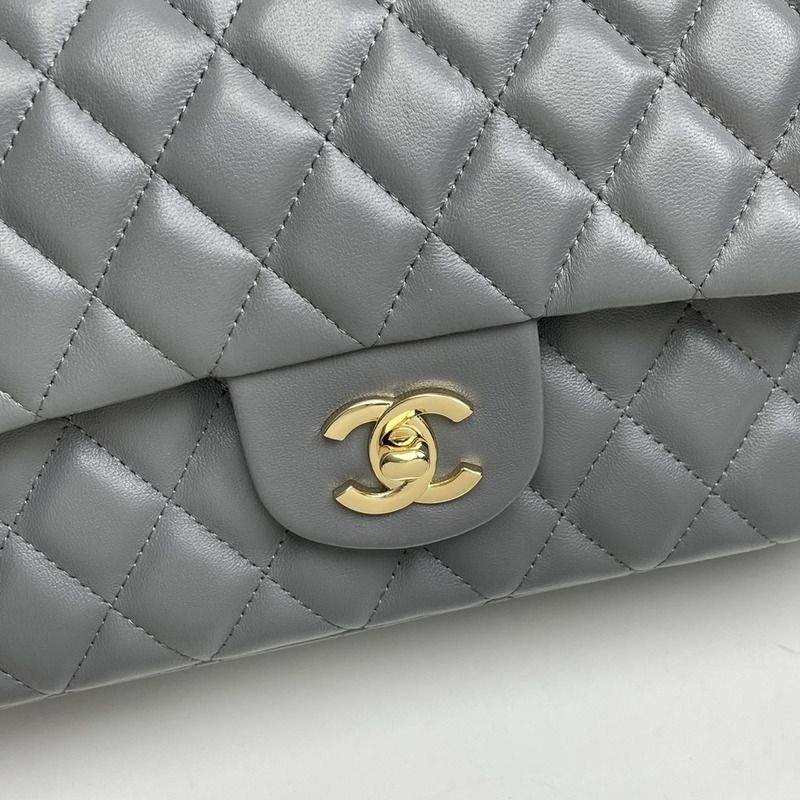 Ch*el cf leather rock gray gold buckle flap bag