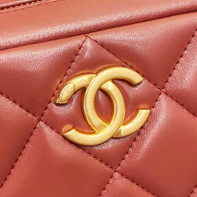 Ch*el mini bowling bag lambskin & wenge wood burgundy