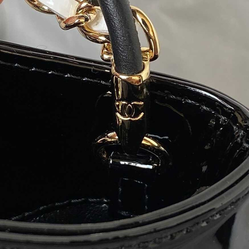 Ch*el 31 mini shopping bag patent calfskin & gold-tone metal white