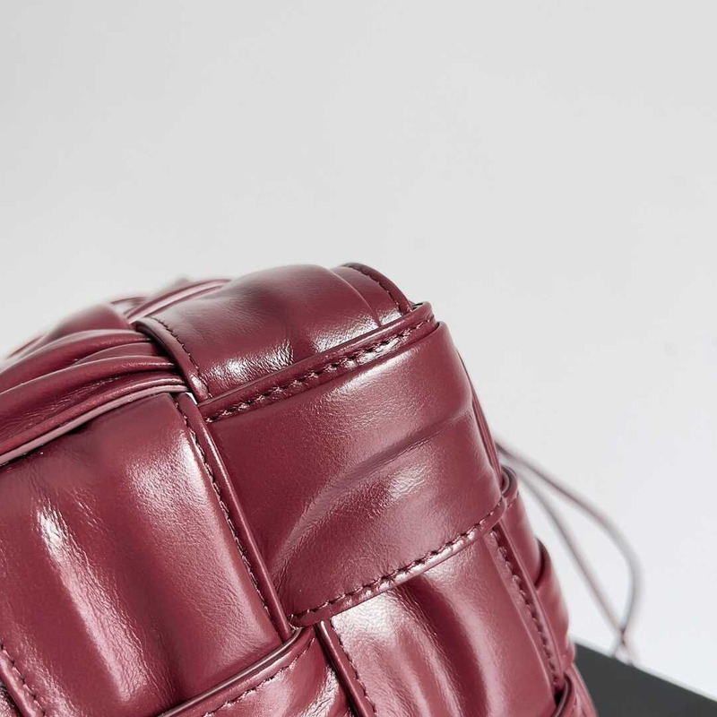 Bo*te*ga ve*ne*ta small sheepskin cassette bucket bag burgundy