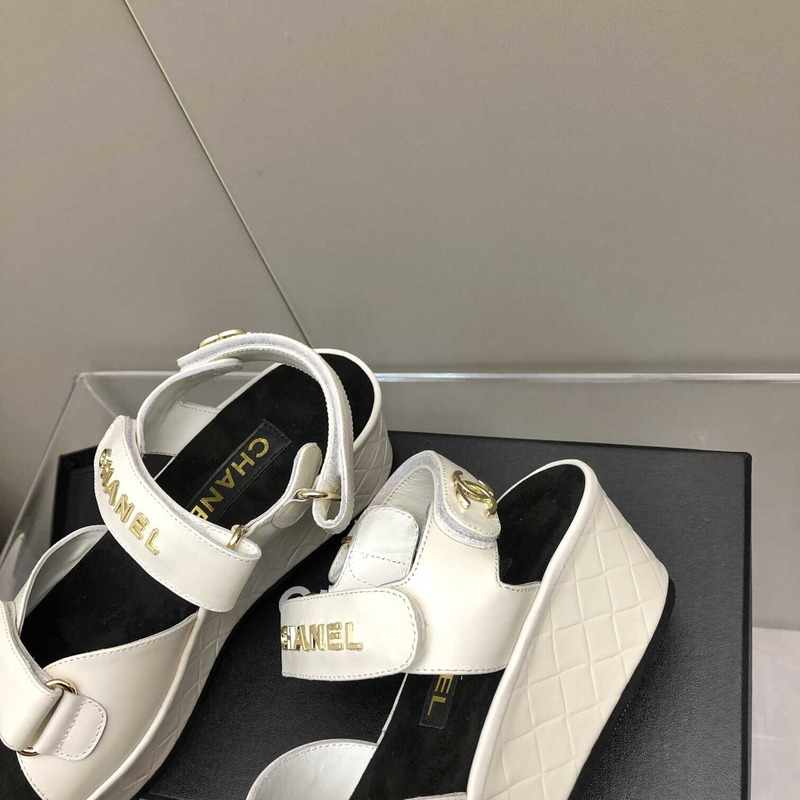 Ch*el leather sandals white