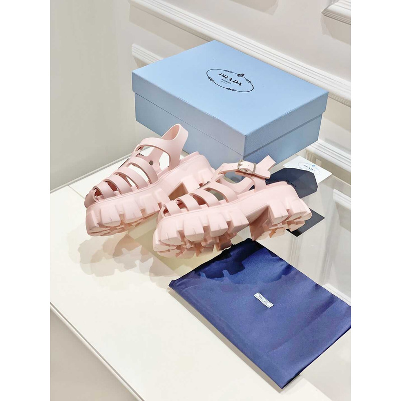 Pra*a woven cutout platform sandals pink