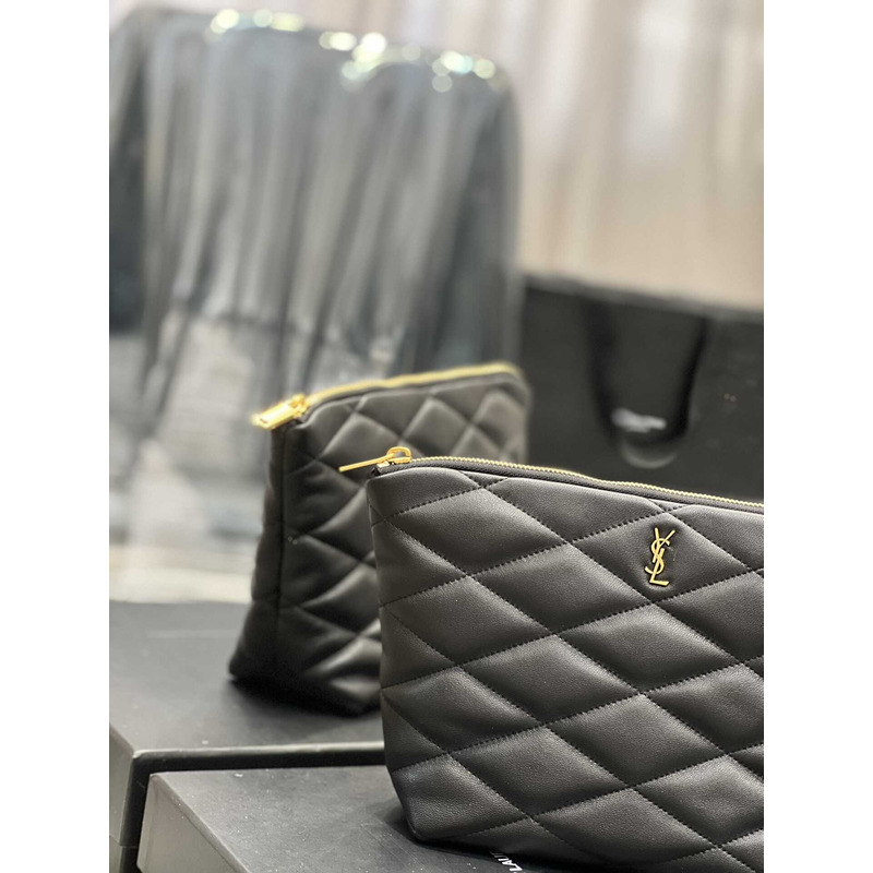 Saint Laurent Sade Calfskin Zipper Envelope Clutch Medium Black