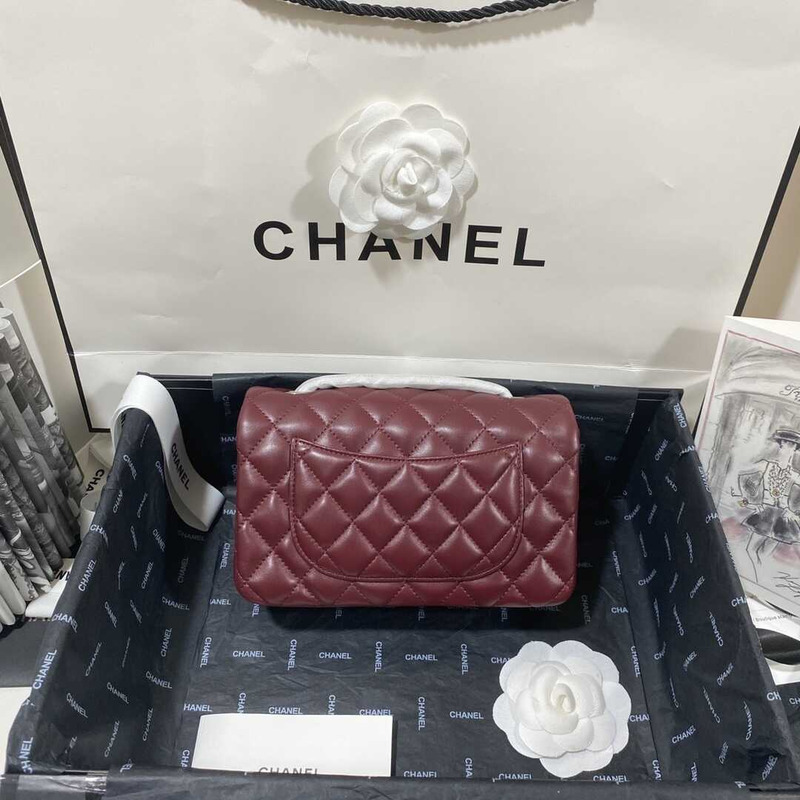 Ch*el classic flap mini shoulder bag dark red