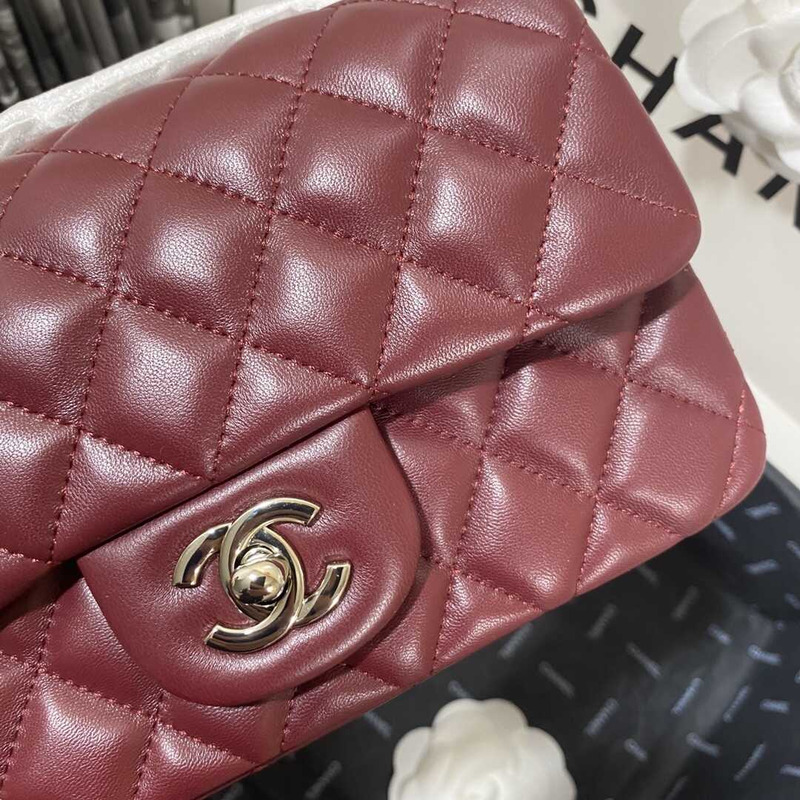 Ch*el classic flap mini shoulder bag dark red