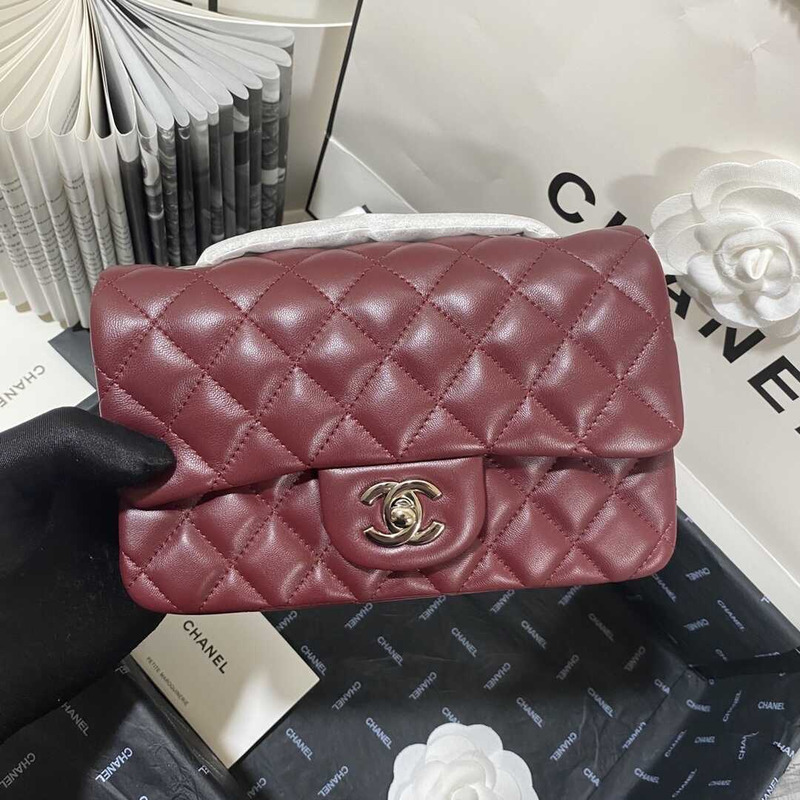 Ch*el classic flap mini shoulder bag dark red