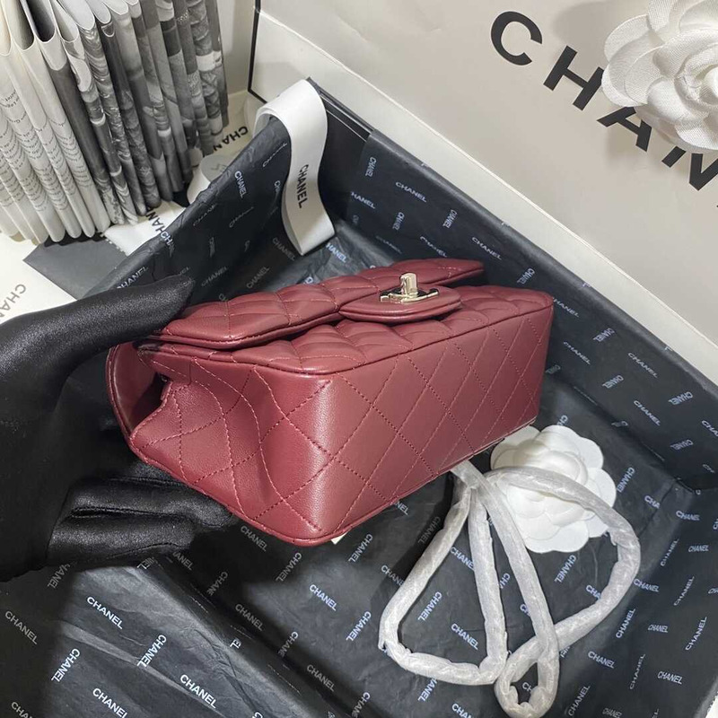 Ch*el classic flap mini shoulder bag dark red