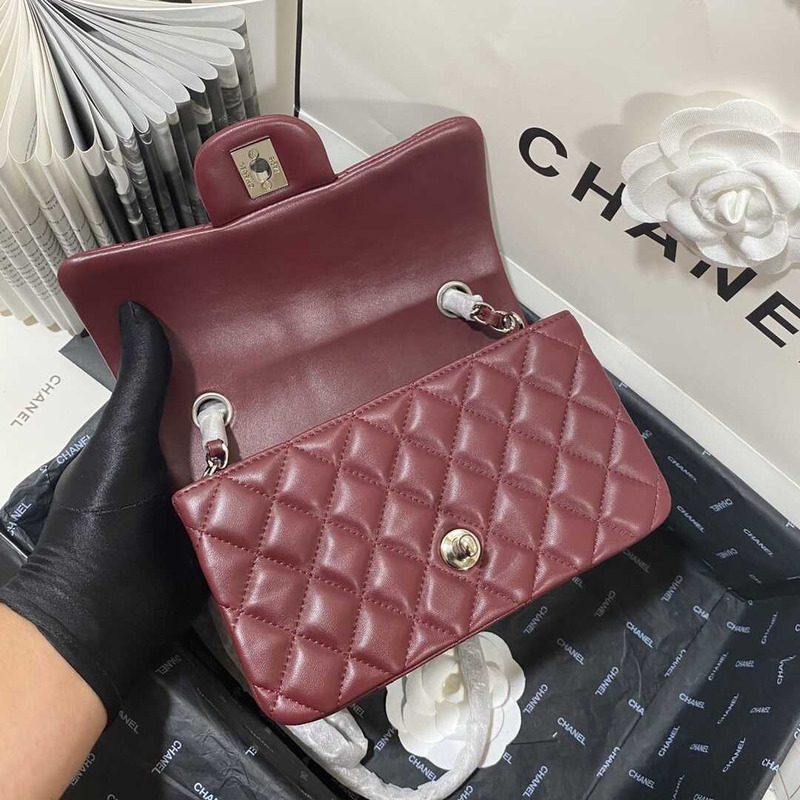 Ch*el classic flap mini shoulder bag dark red