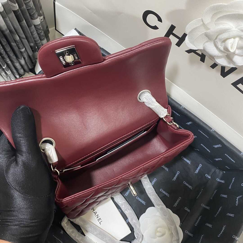 Ch*el classic flap mini shoulder bag dark red