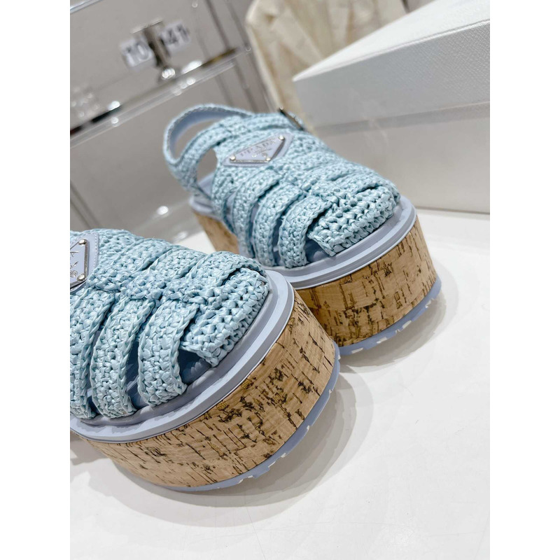 Pra*a raffia wedge sandals light blue