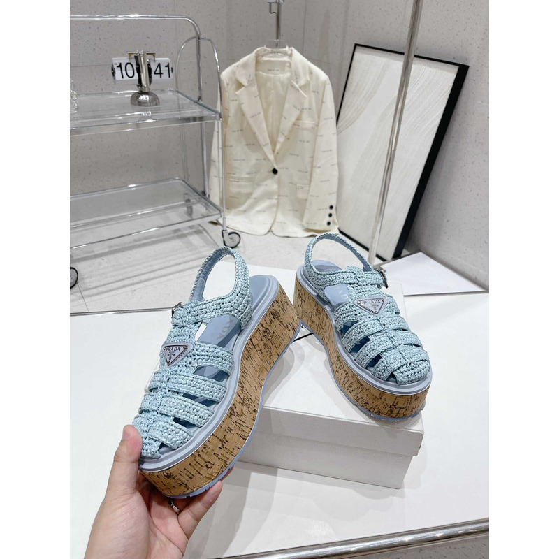 Pra*a raffia wedge sandals light blue