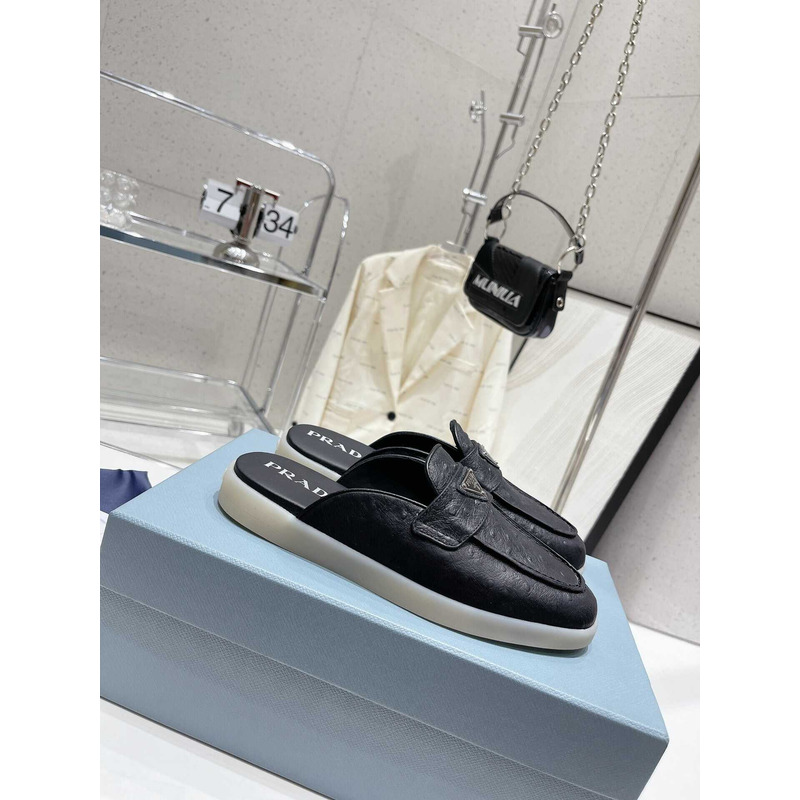 Pra*a leather mule sandals black