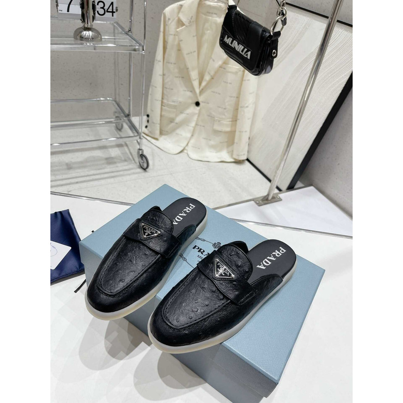 Pra*a leather mule sandals black