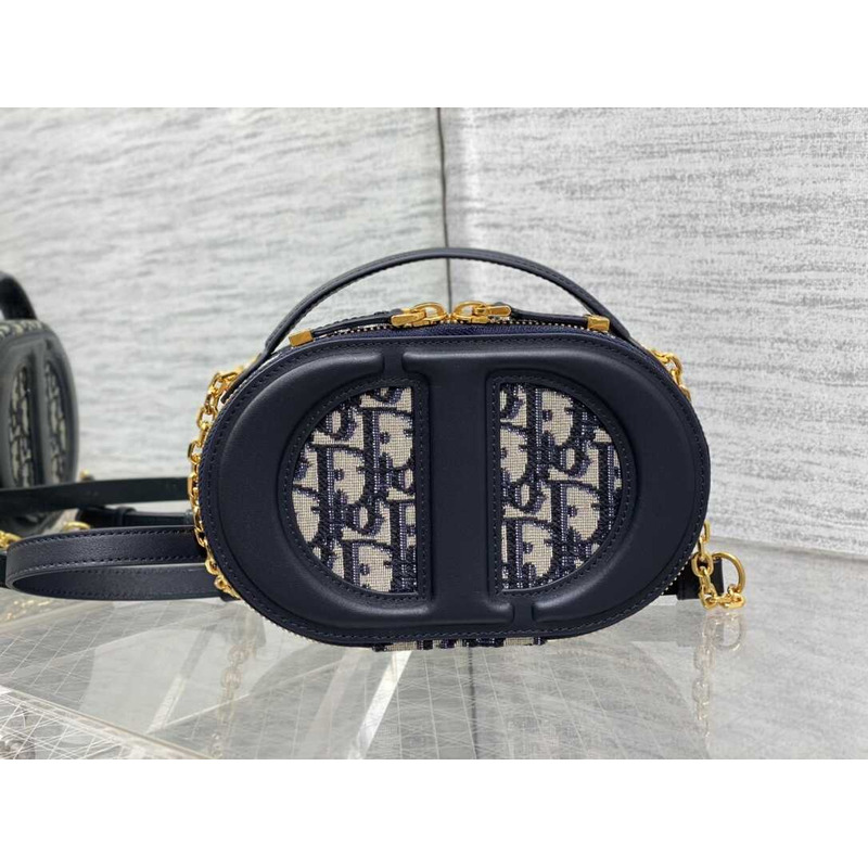 D*or cd logo oval camera bag blue D*or oblique jacquard