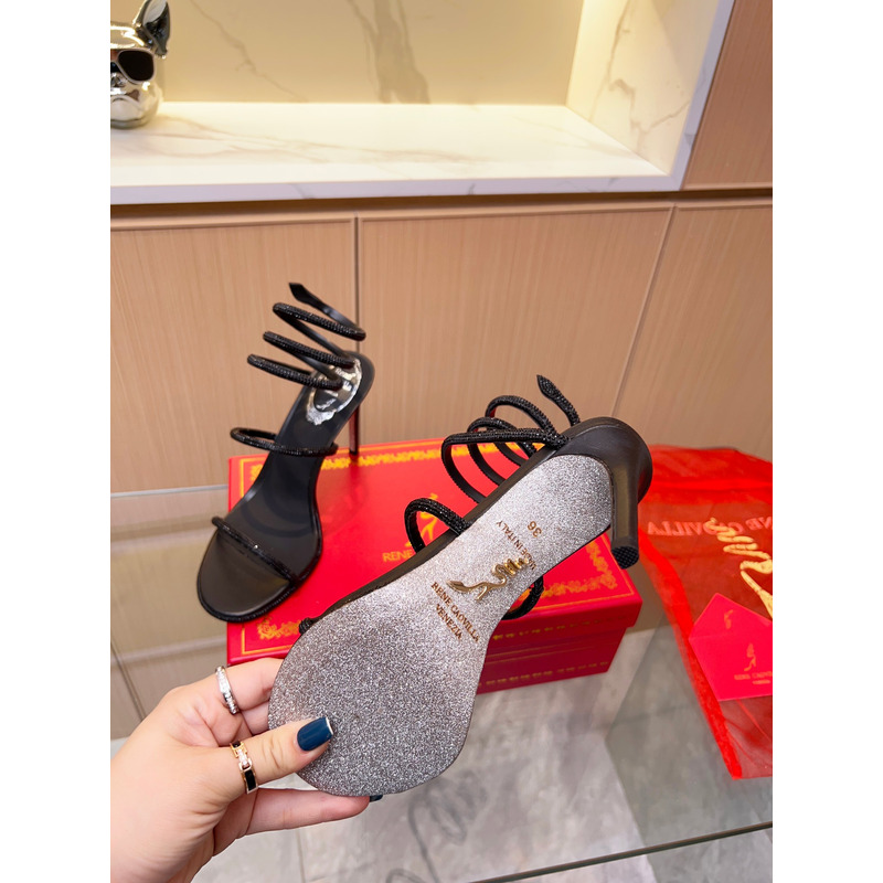 Rene Caovilla Cleo Crystal Sandals 95mm Black