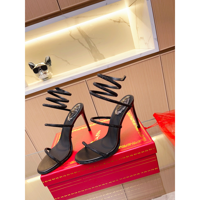 Rene Caovilla Cleo Crystal Sandals 95mm Black